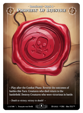 Rise TCG | Alpha édition standard | 114 / 308 | prophecy of injustice rare