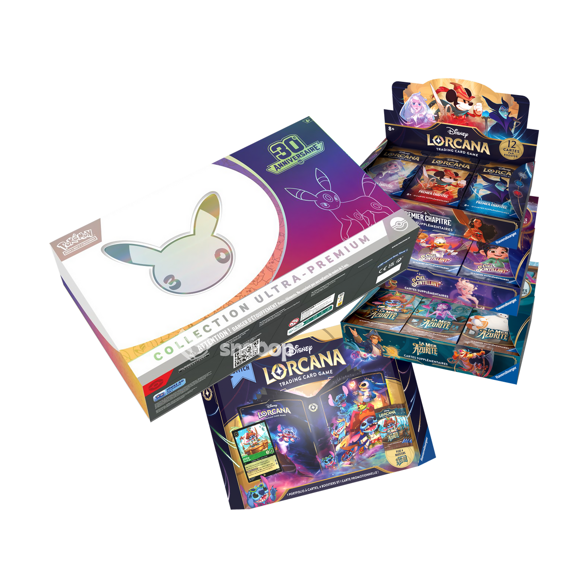 Précommande Bundle | Pokémon 30E Anniversaire Collection Ultra Premium Noctali | Lorcana Coffret Cadeau Stitch + Displays Chapitre 1, 5 & 6 | 🇫🇷