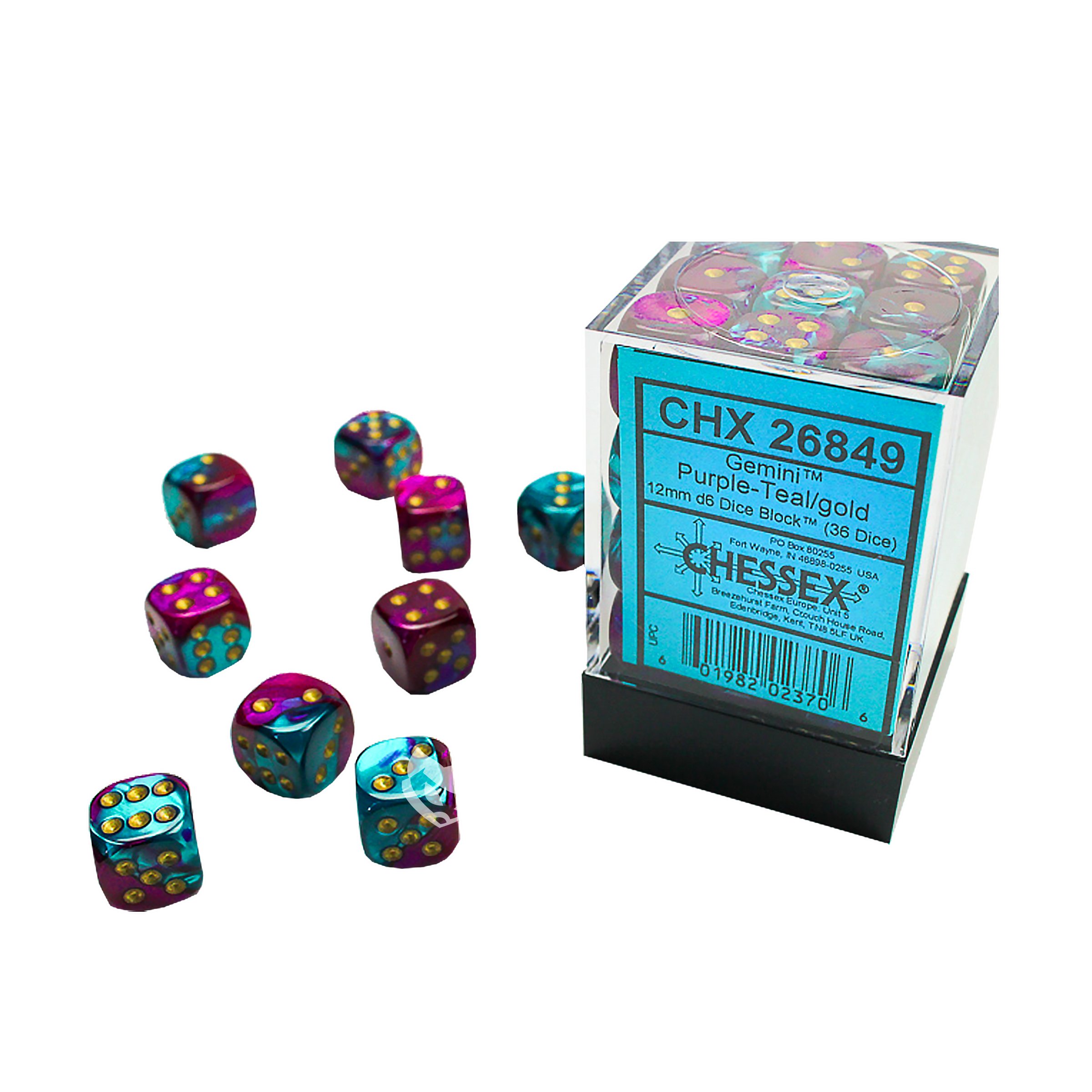 DĂ©s 6 faces | Chessex | Chx 26849 | Gemini Purple-Teal Gold | đČđ