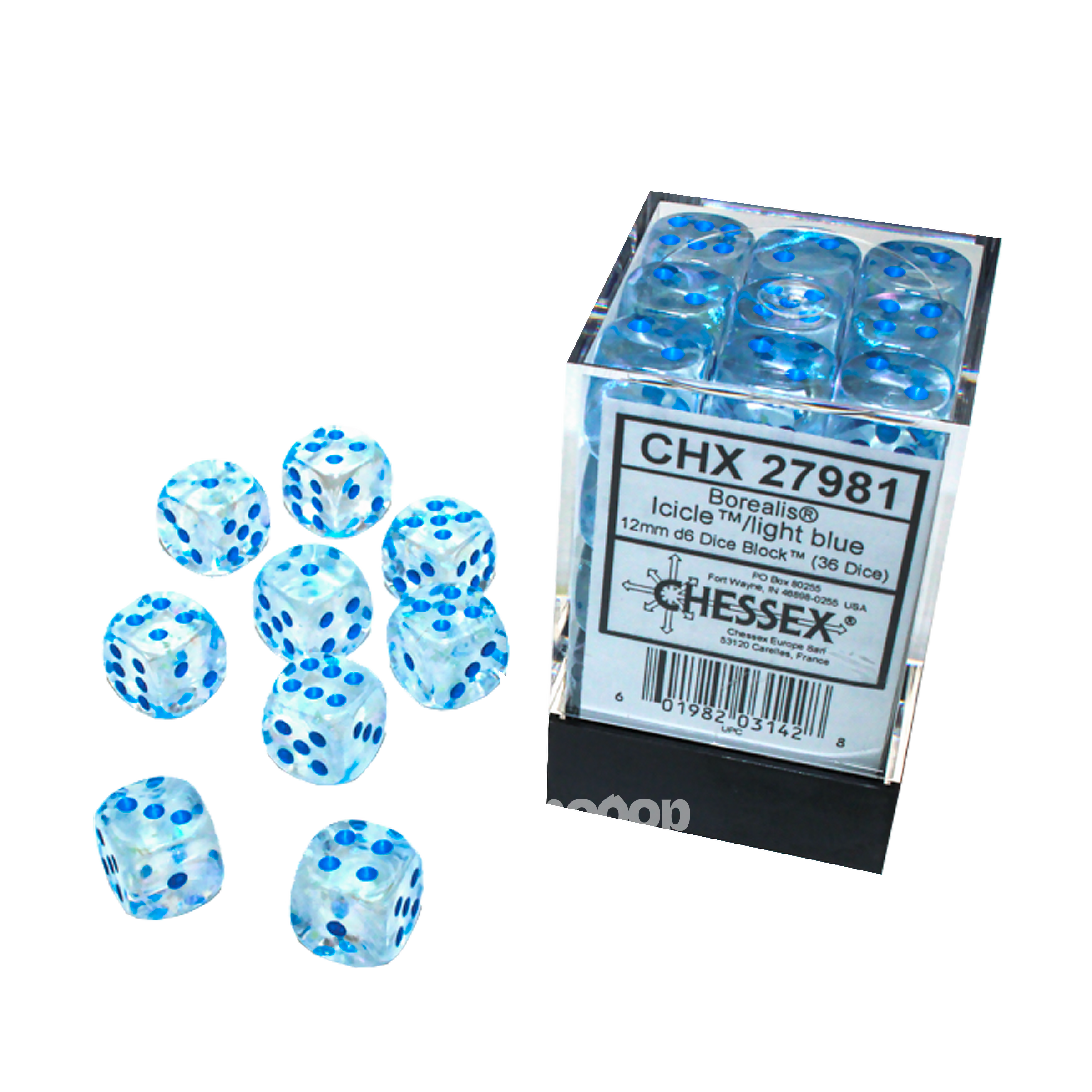 DĂ©s 6 faces | Chessex | Chx 27981 | Borealis Icicle Light Blue | đČđ