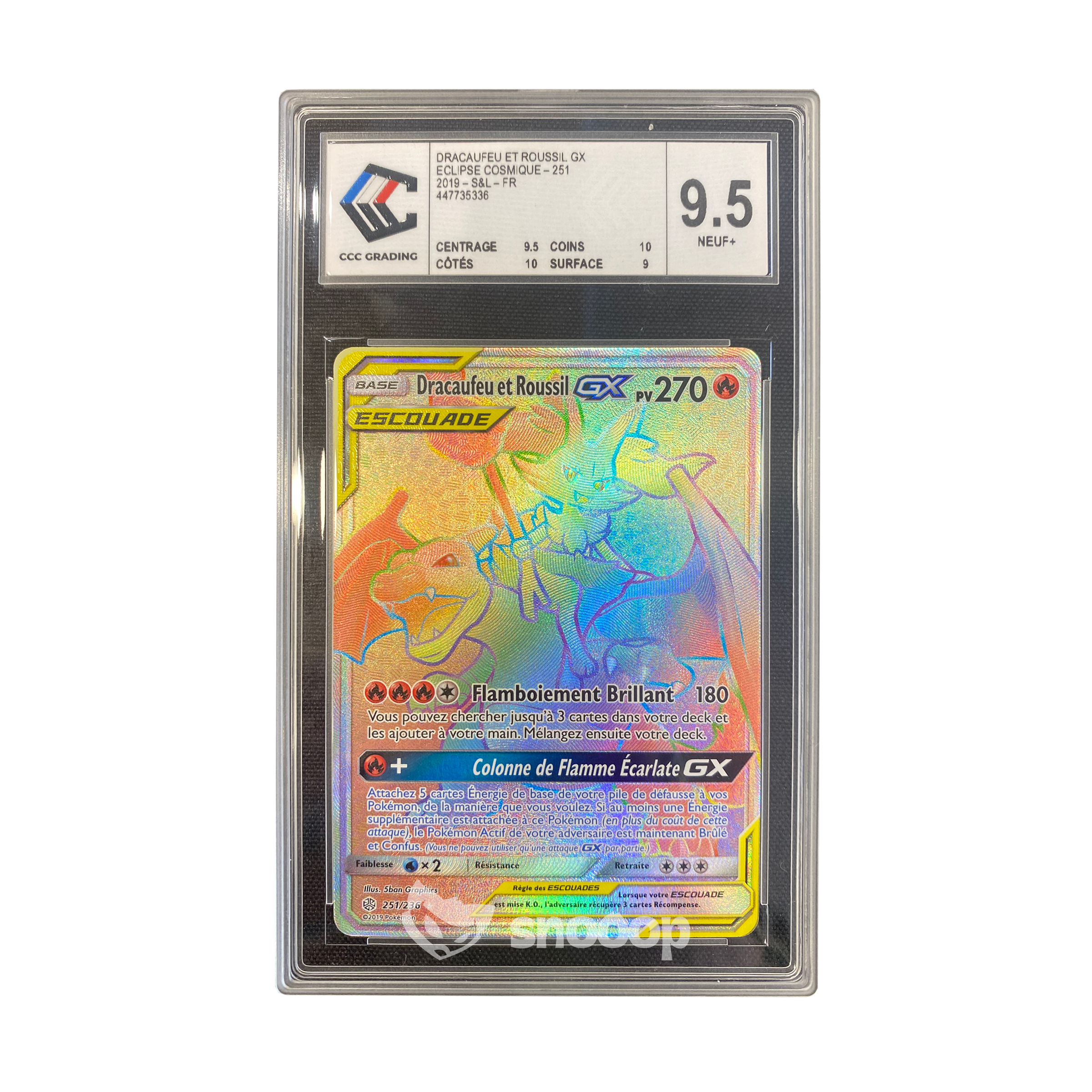 Carte Gradée | Pokémon | CCC | Dracaufeu & Roussil GX Rainbow | CCC 9.5 | 🇫🇷