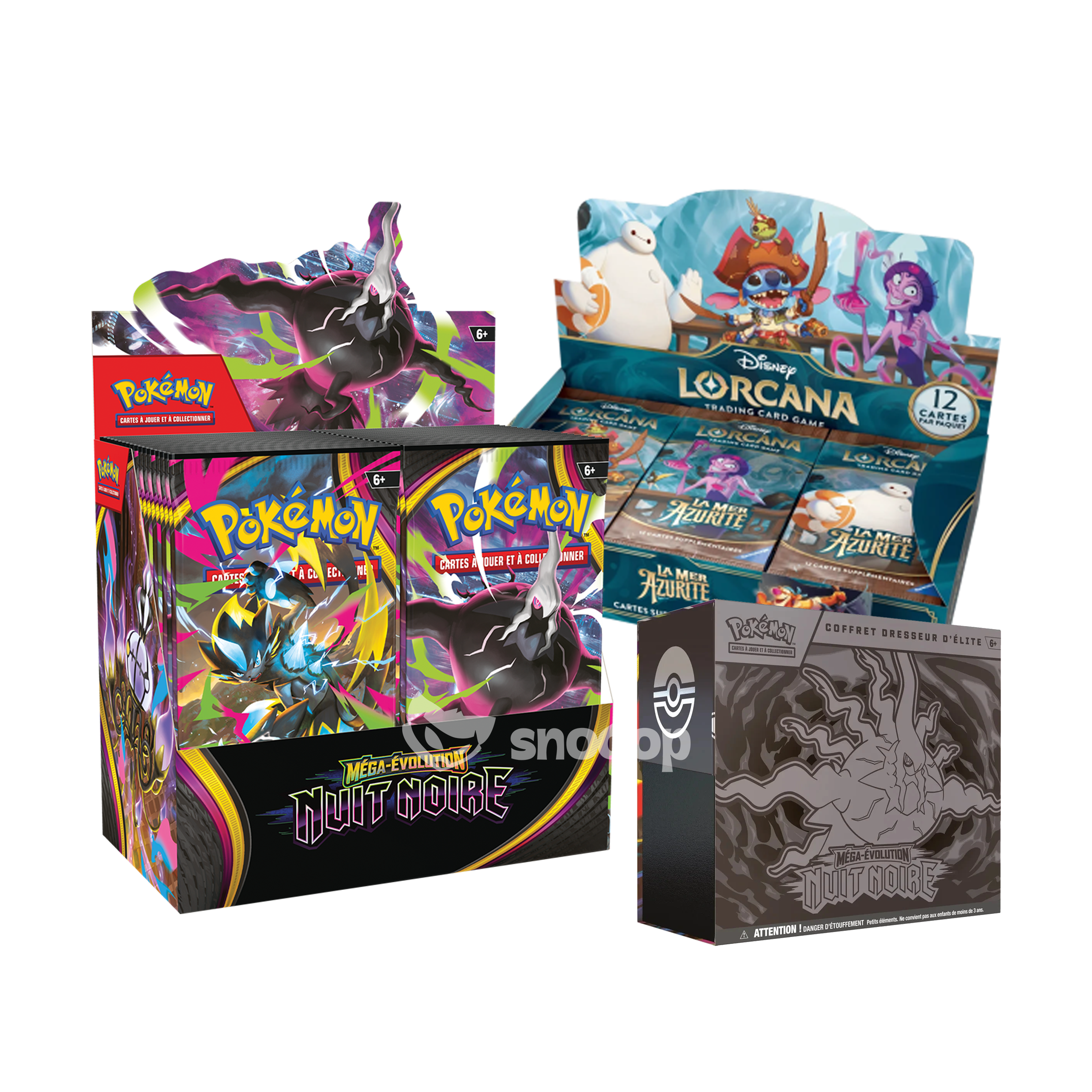 Précommande Bundle | Display (36 boosters) + ETB Pokémon Méga Évolution Nuit Noire (ME05) | Display (24 boosters Lorcana La Mer Azurite (S6) | 🇫🇷
