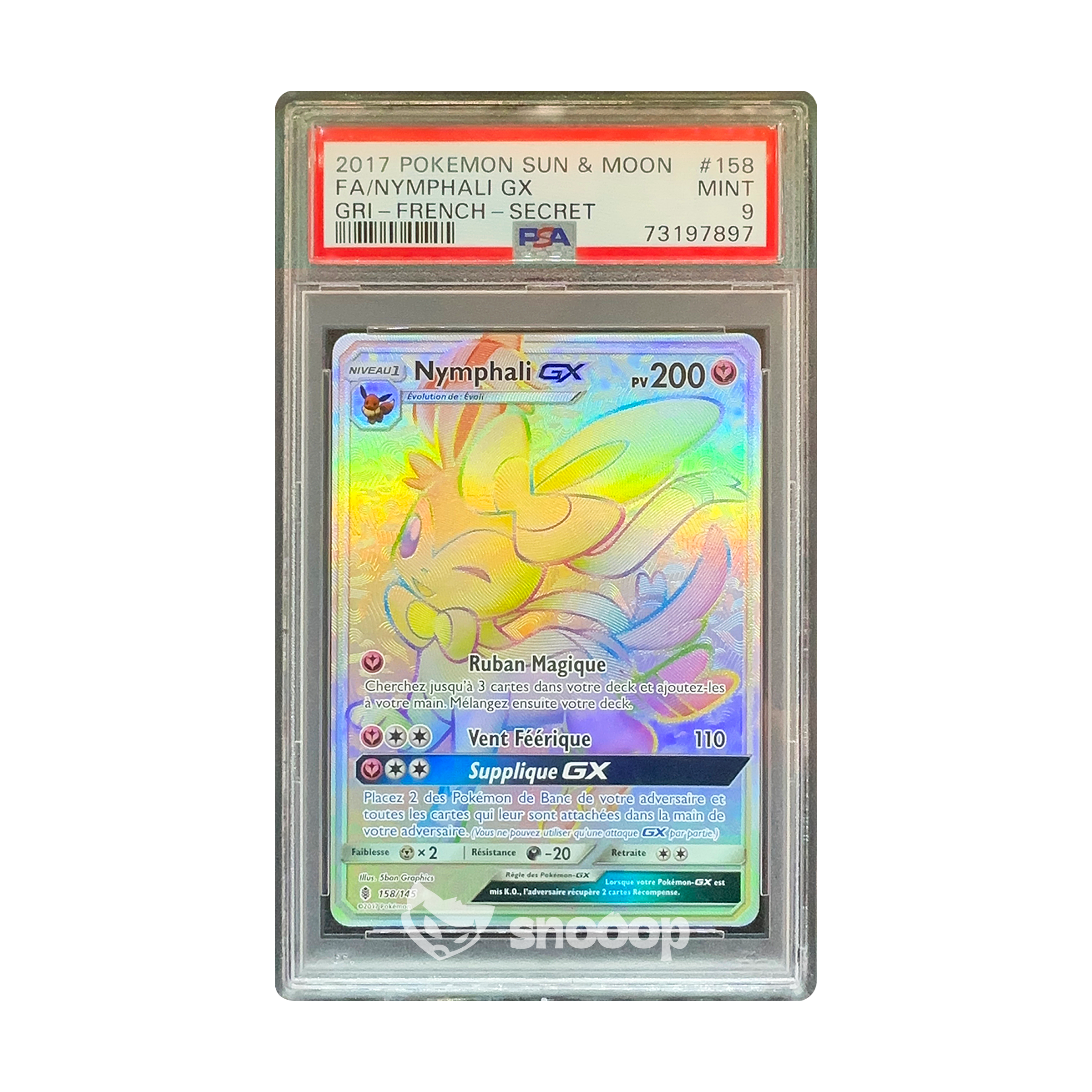Carte Gradée | Pokémon | PSA | 2017 Nymphali GX Secret Sun & Moon (#158) | PSA 9 | 🇫🇷