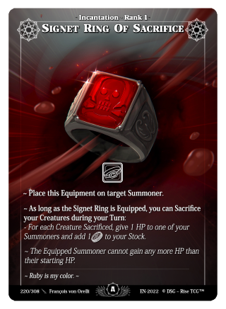 Rise TCG | Alpha édition standard | 220 / 308 | signet ring of sacrifice rare