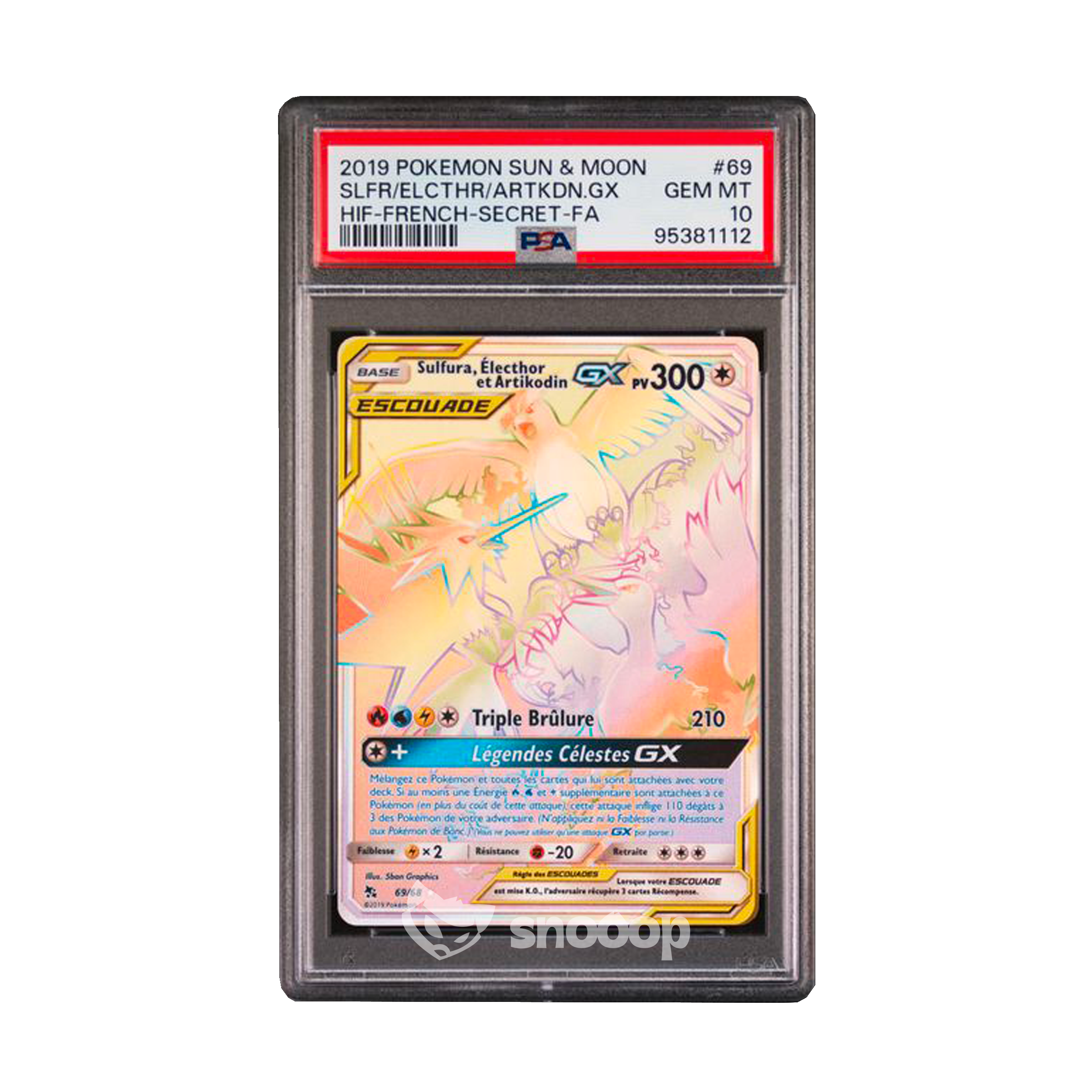 Carte Gradée | Pokémon | PSA | Sulfura Electhor Artikodin GX Rainbow Sun & Moon | PSA 10 | 🇫🇷