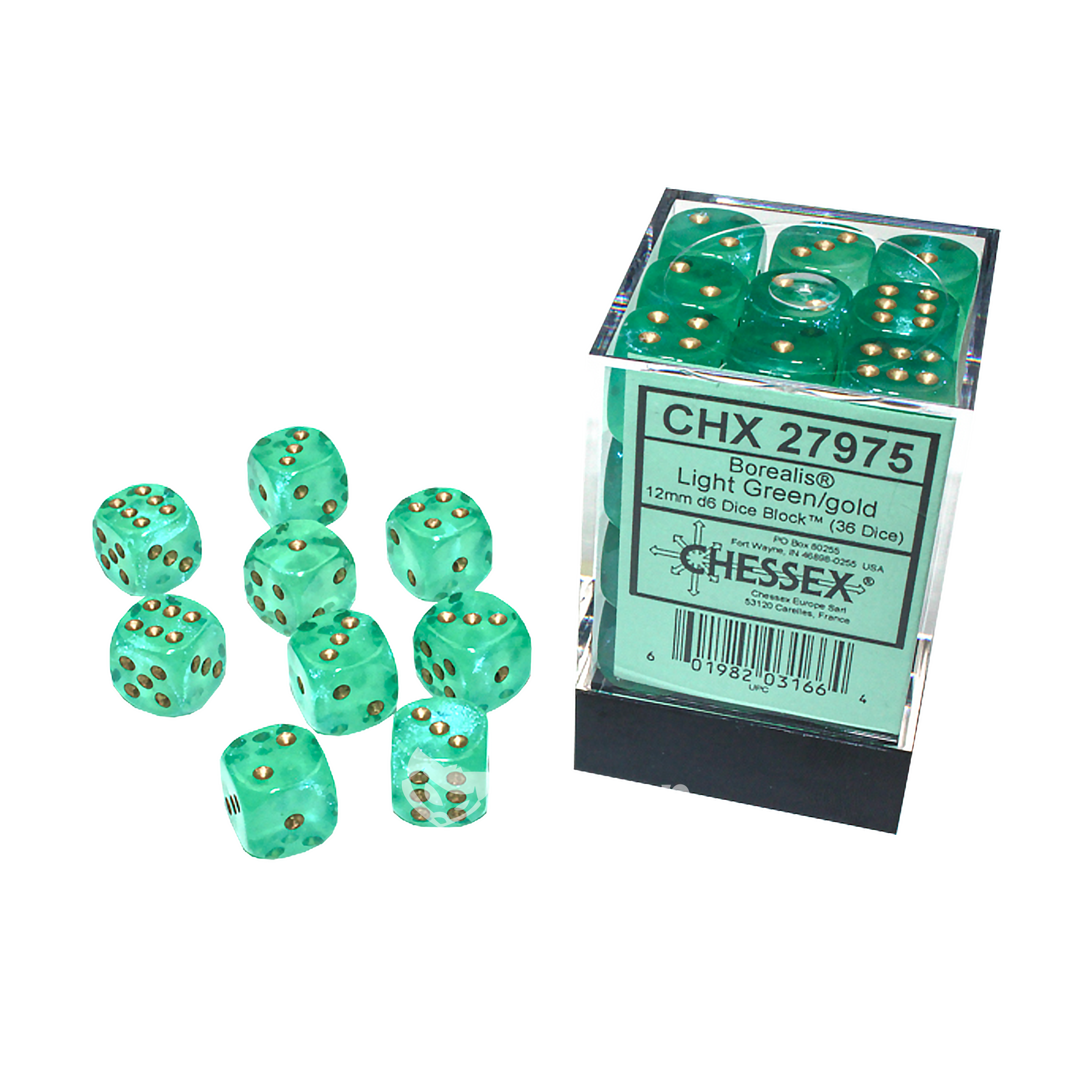 Dés 6 faces | Chessex | Chx 27975 | Borealis Light Green Gold | 🎲💎