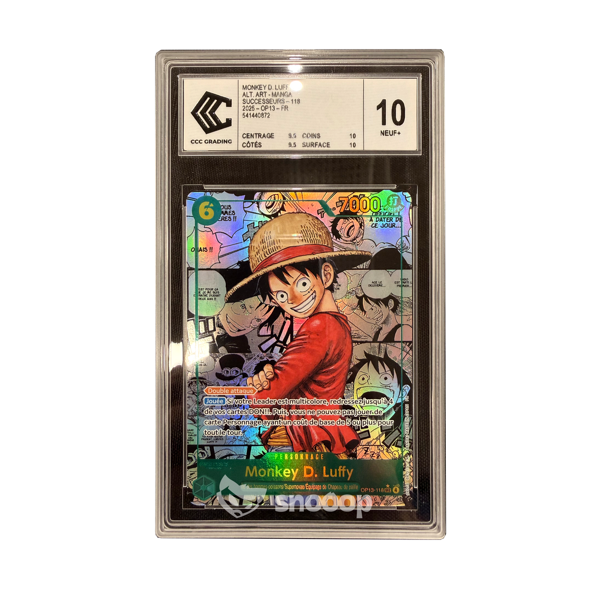 Carte Gradée | One Piece | CCC | Monkey D Luffy Alt Rare Manga OP-13 | CCC 10 | 🇫🇷
