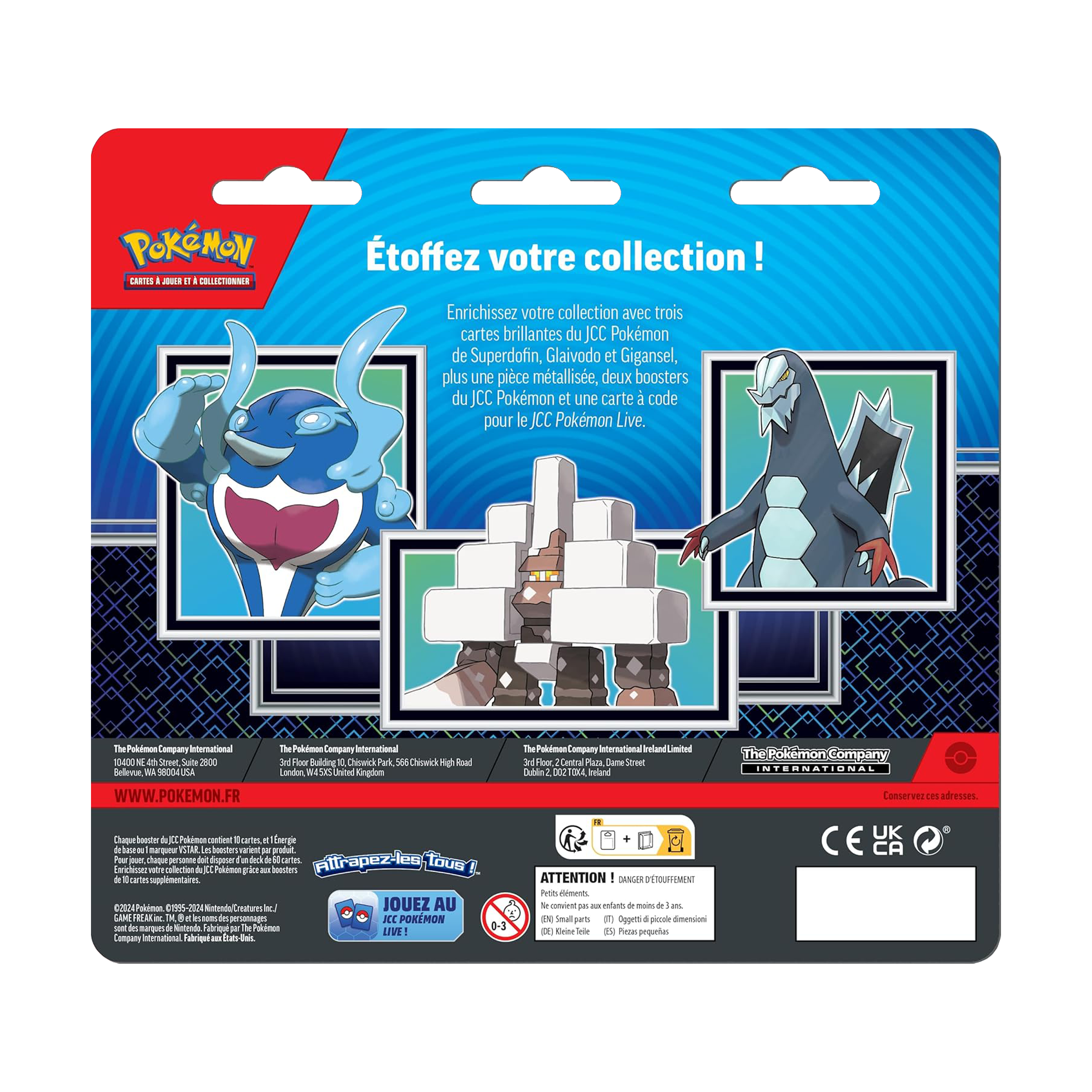 Pack 2 boosters | Pokémon | Pack 2 boosters Avril 2024 + 3 Cartes Promos - Superdofin, Gigansel & Glaivodo | 🇫🇷