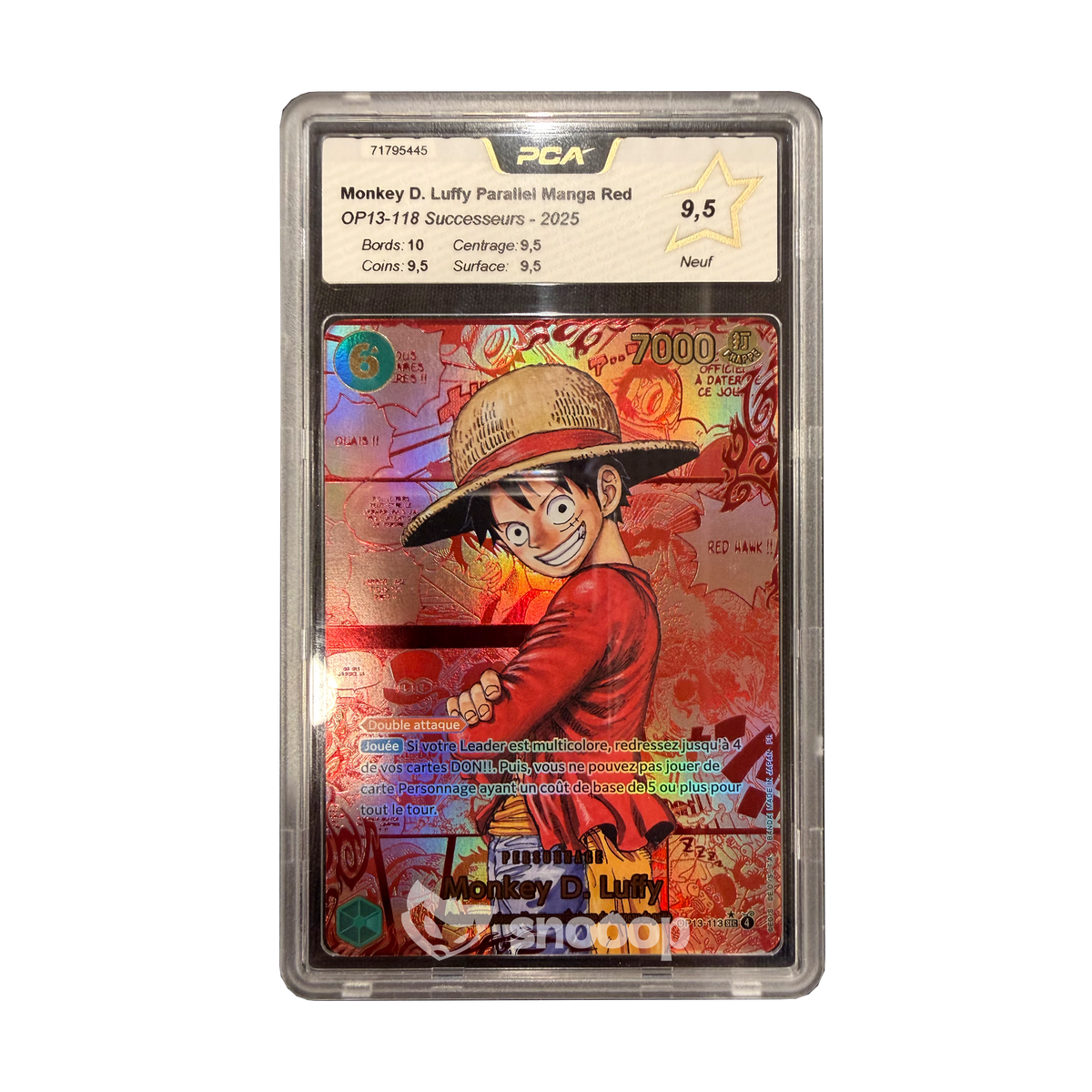 Carte Gradée | One Piece | PCA | Monkey D Luffy Parallel Manga Red OP-13| PCA 9.5 | 🇫🇷